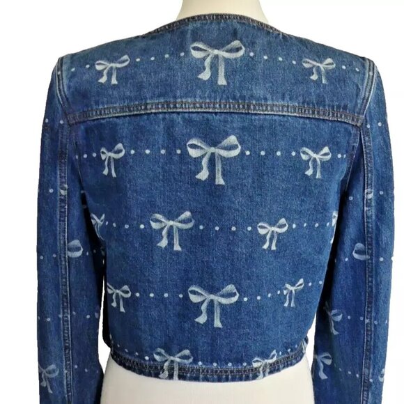 Self Portrait Blue Bow Print Embellished Cropped ShortJacket USA Size 10 - Picture 3 of 15